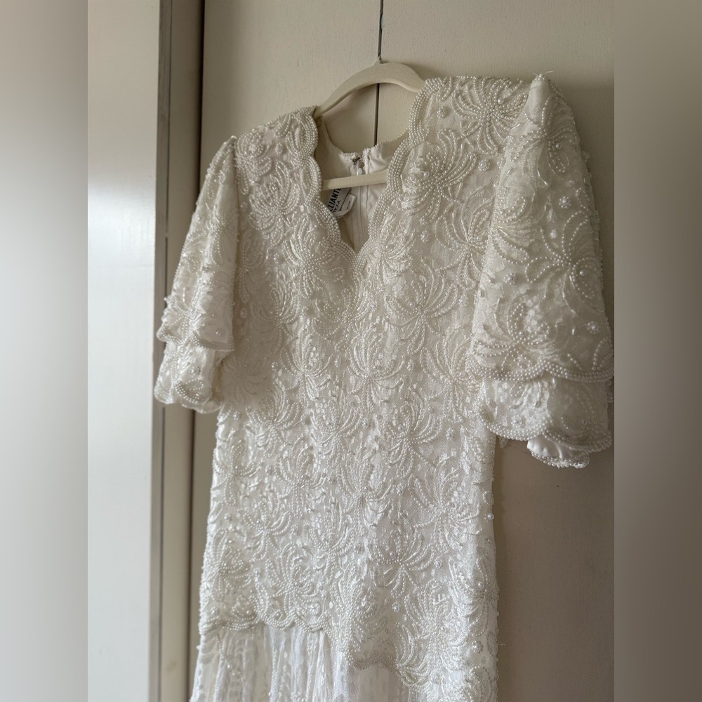 Brilliante by J.A. Beaded, Pearls, Scalloped, Embellished. Vintage Wedding Dress - Picture 2 of 15